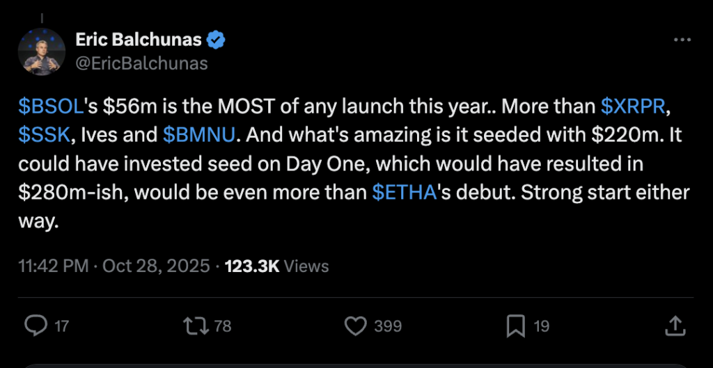 توییت اریک بالکوناس درباره‌ ETFهای استیکینگ سولانا - منبع: Eric Balchunas